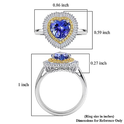 Luxoro Premium Tanzanite, Natural Yellow and White Diamond I2 2.25 ctw Regal Heart Halo Ring in 10K White Gold (Size  6.0)