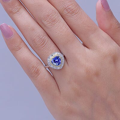 Luxoro Premium Tanzanite, Natural Yellow and White Diamond I2 2.25 ctw Regal Heart Halo Ring in 10K White Gold (Size  7.5)