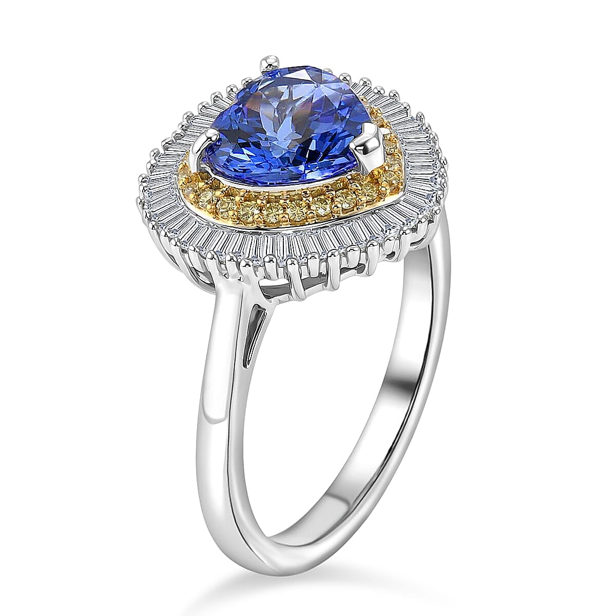 Luxoro Premium Tanzanite, Natural Yellow and White Diamond I2 2.25 ctw Regal Heart Halo Ring in 10K White Gold (Size  7.5) image number 3
