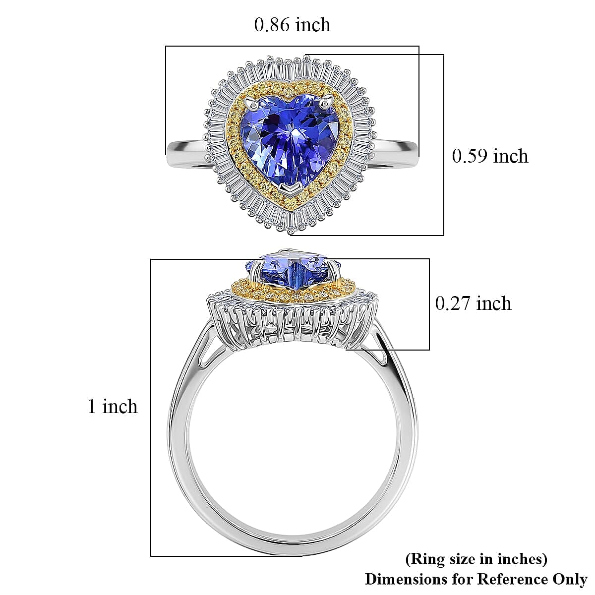 Luxoro Premium Tanzanite, Natural Yellow and White Diamond I2 2.25 ctw Regal Heart Halo Ring in 10K White Gold (Size  7.5) image number 5