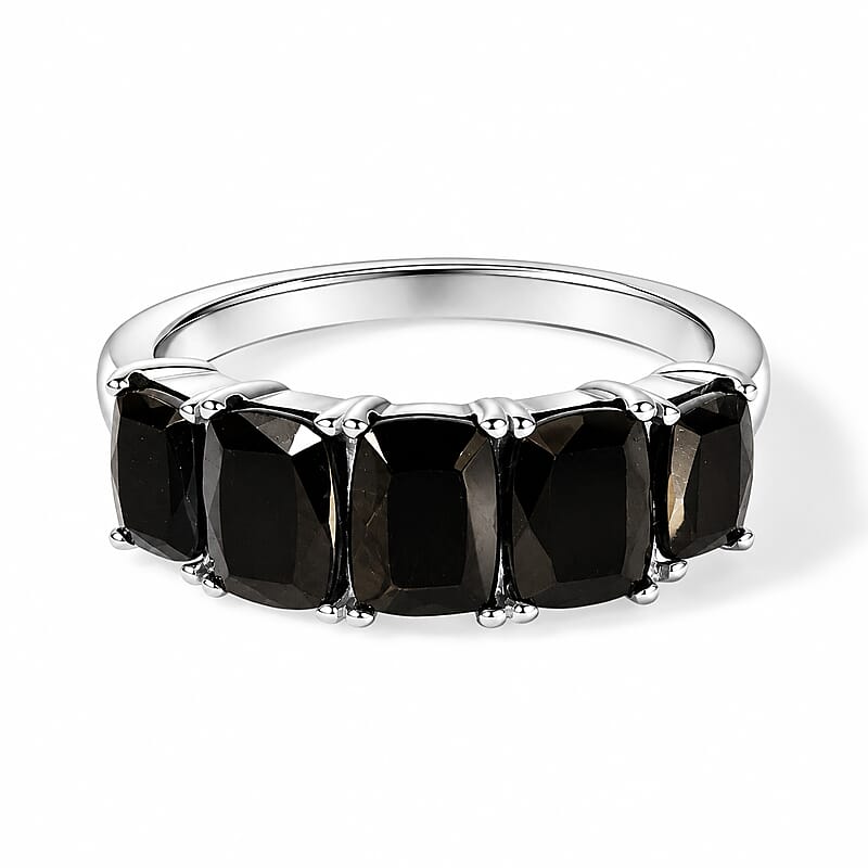 EverTrue Silver Shungite 2.30 ctw 5 Stone Ring in Stainless Steel (Size 6.0)