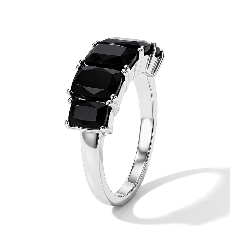 EverTrue Silver Shungite 2.30 ctw 5 Stone Ring in Stainless Steel (Size 6.0)