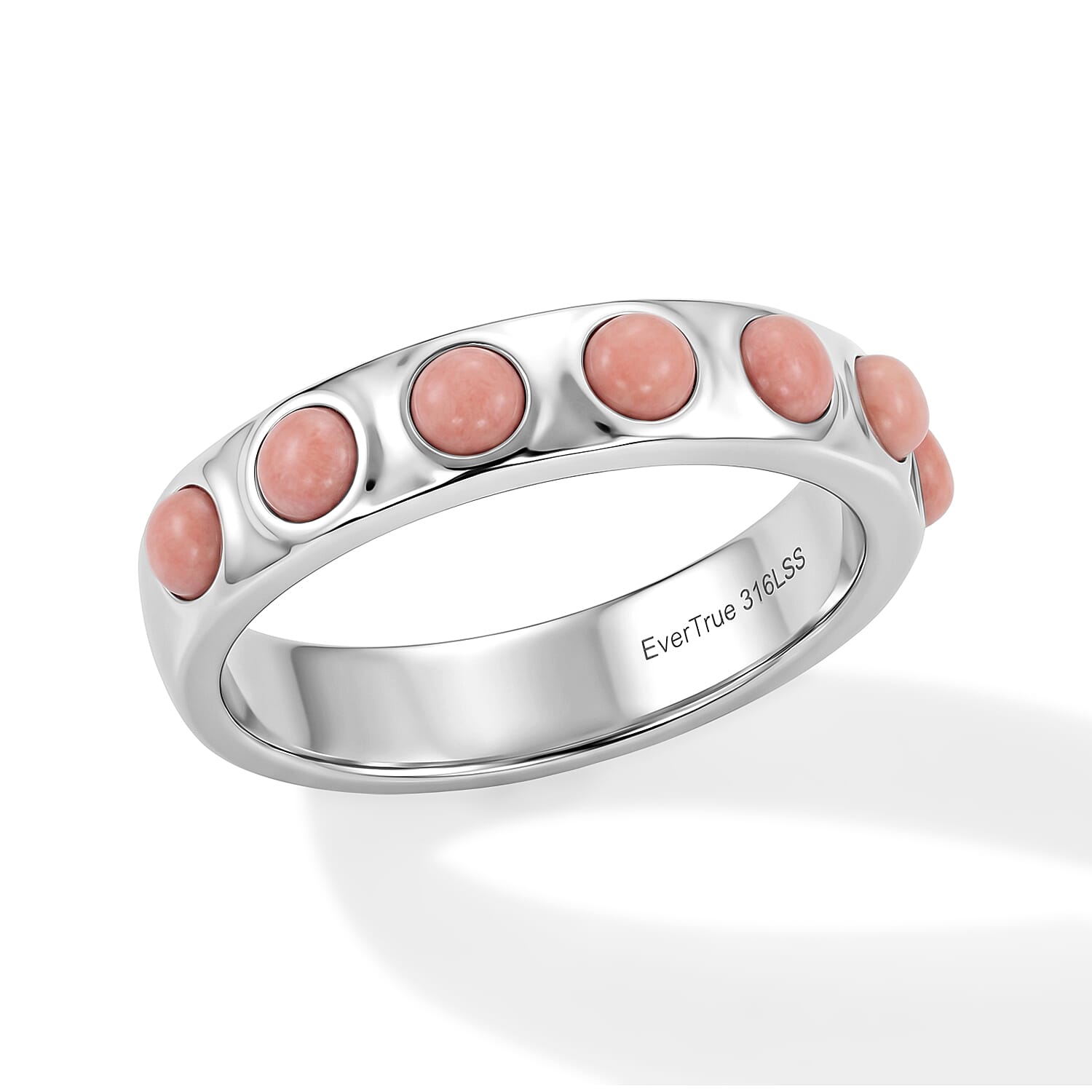 EverTrue Peach Opal 0.80 ctw Band Ring in Stainless Steel (Size 9.0)