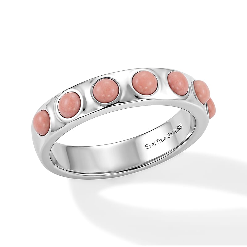 EverTrue Peach Opal 0.80 ctw Band Ring in Stainless Steel (Size 9.0)