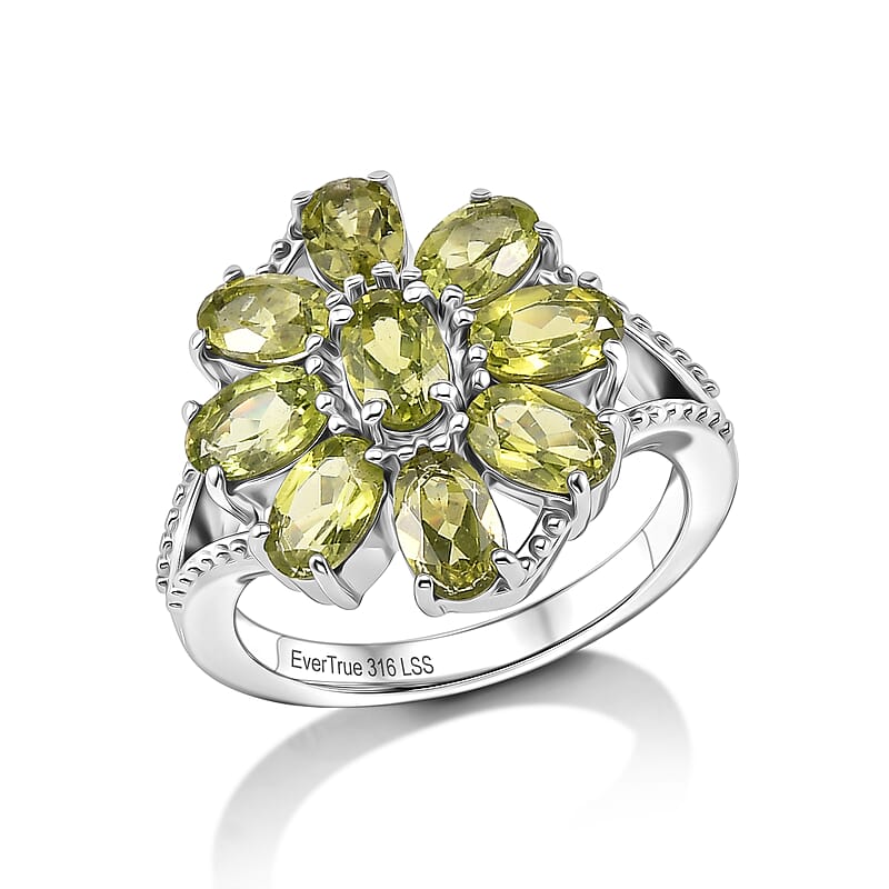 EverTrue Hebei Peridot 4.10 ctw Ring in Stainless Steel (Size 8.0)