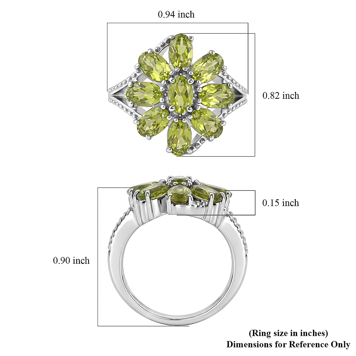 EverTrue Hebei Peridot 4.10 ctw Ring in Stainless Steel (Size 8.0) image number 5