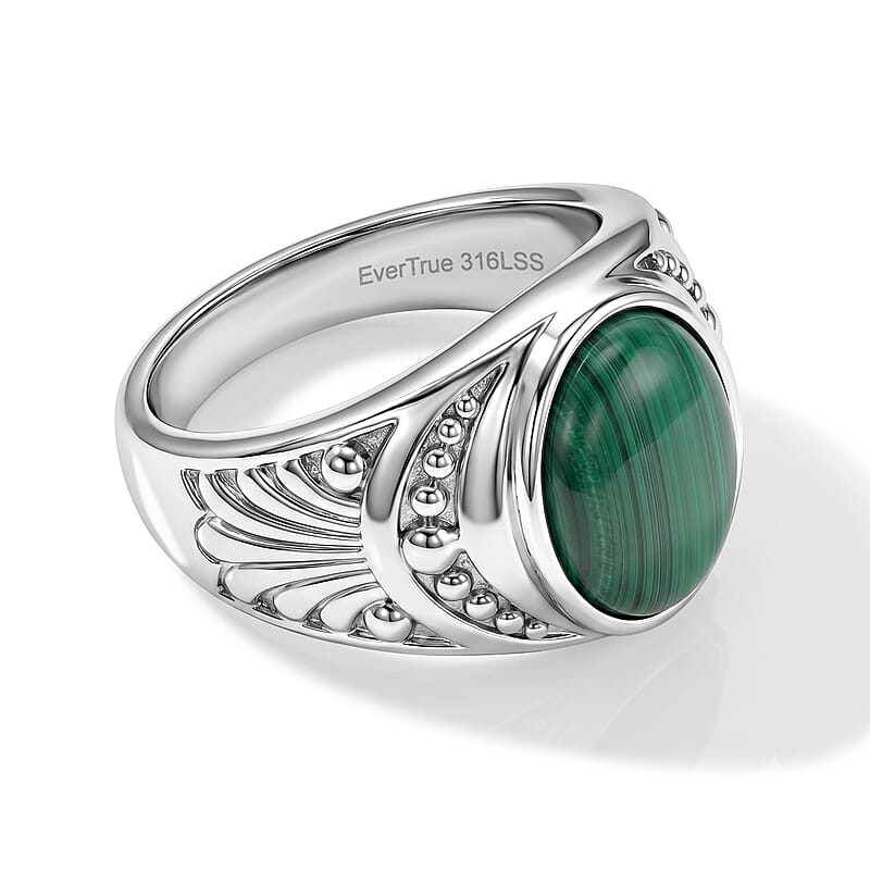 EverTrue African Malachite 8.40 ctw Solitaire Ring in Stainless Steel (Size 6.0)