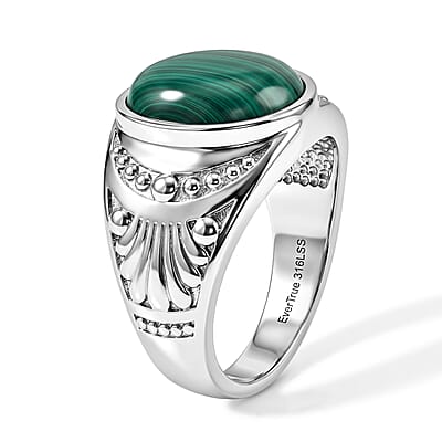 EverTrue African Malachite 8.40 ctw Solitaire Ring in Stainless Steel (Size 7.0)