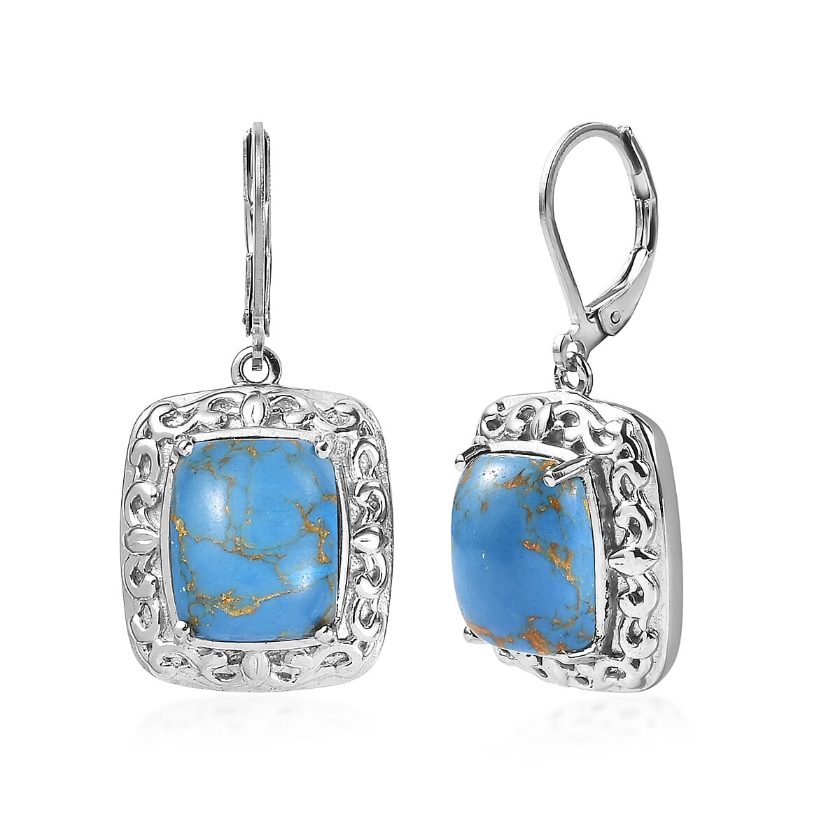 EverTrue Mojave Blue Turquoise 10.00 ctw Lever Back Earrings in Stainless Steel