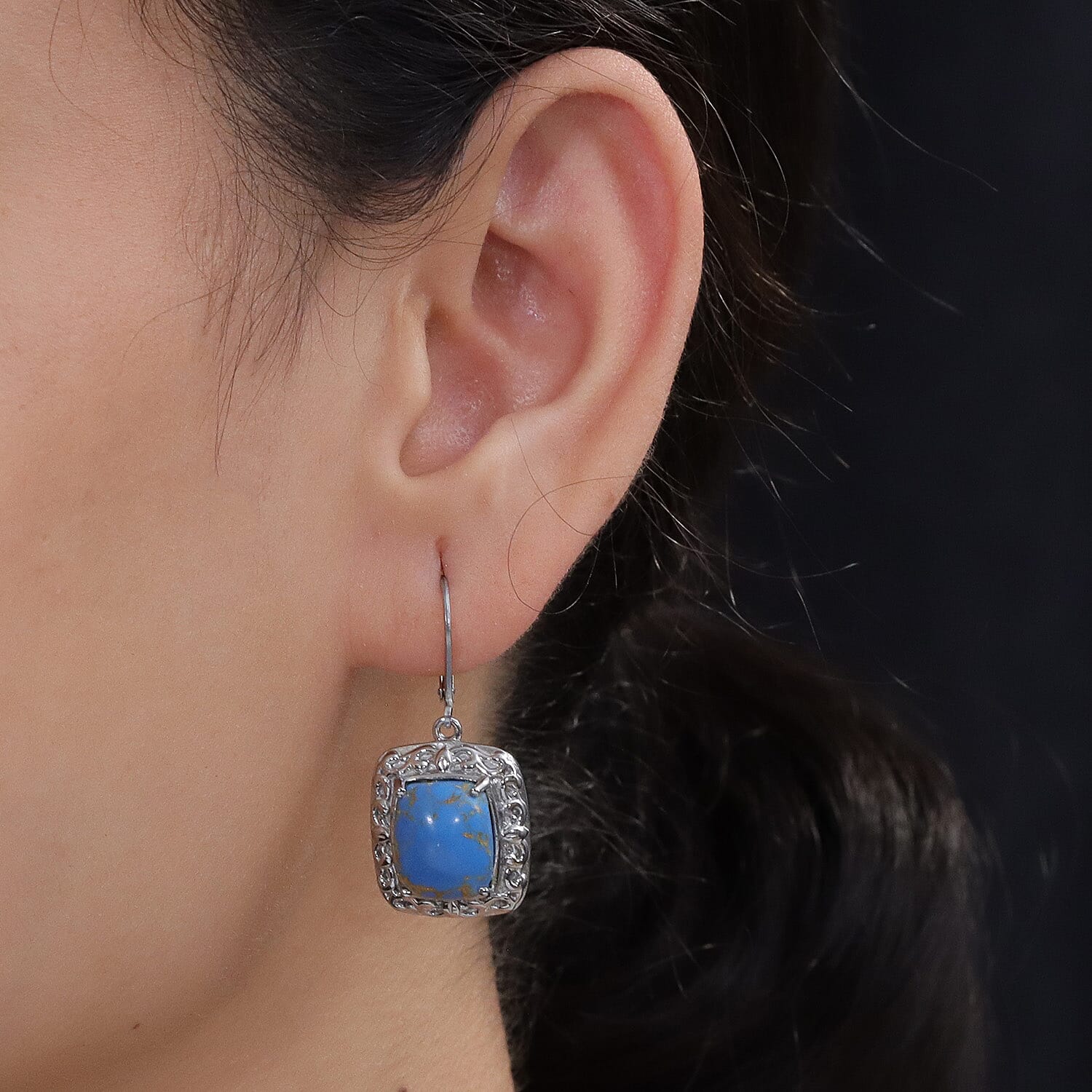 EverTrue Mojave Blue Turquoise 10.00 ctw Lever Back Earrings in Stainless Steel