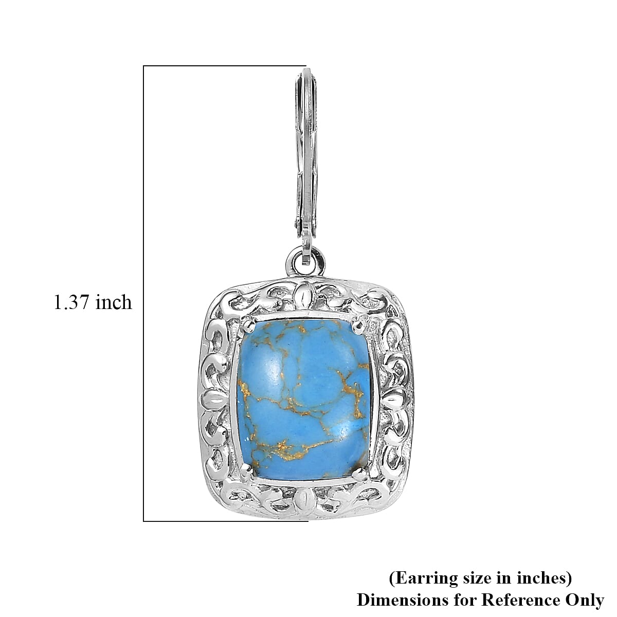 EverTrue Mojave Blue Turquoise 10.00 ctw Lever Back Earrings in Stainless Steel