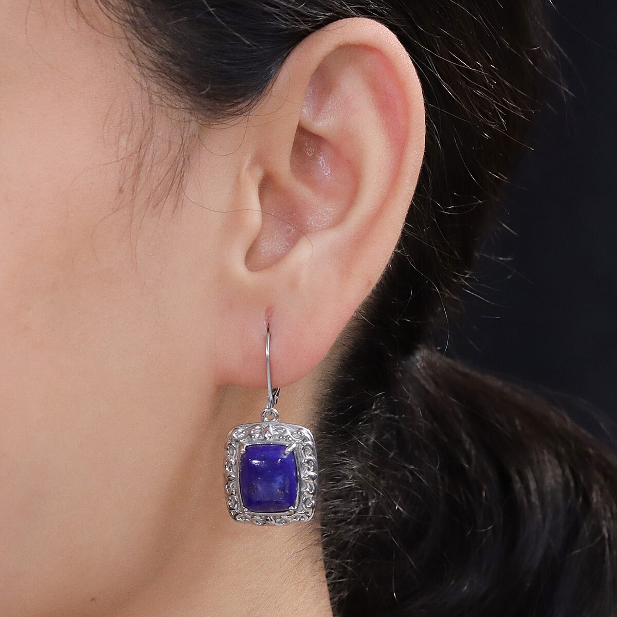 EverTrue Lapis Lazuli 11.75 ctw Lever Back Earrings in Stainless Steel image number 2