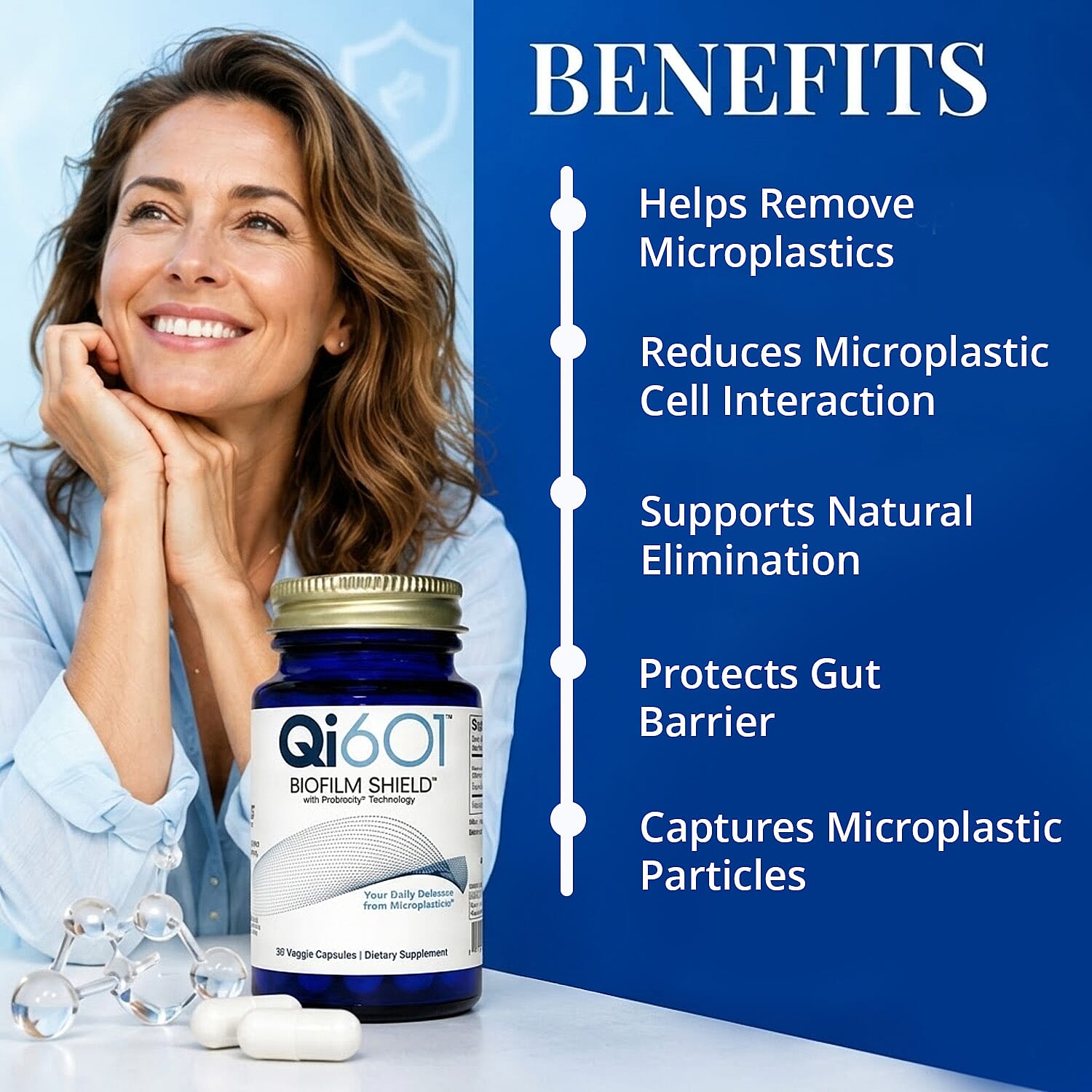 Qi601 Biofilm Shield with Probiomic Technology Dietary Supplement (30 Capsules) Made in US