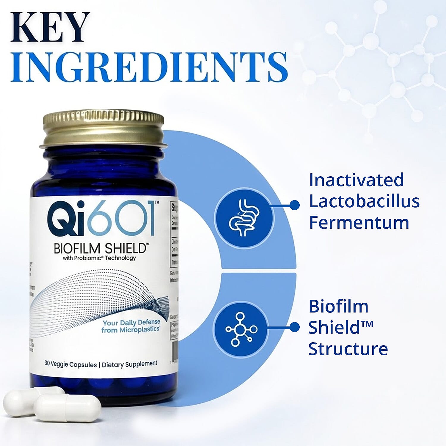 Qi601 Biofilm Shield with Probiomic Technology Dietary Supplement (30 Capsules) Made in US
