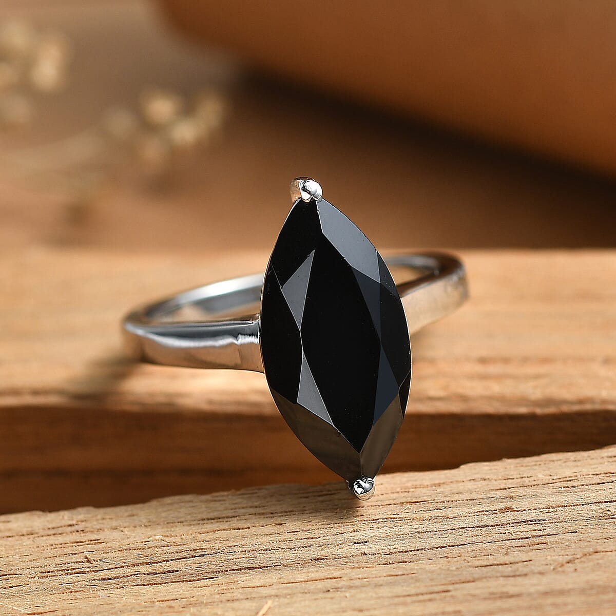 EverTrue Thai Black Spinel Solitaire Ring in Stainless Steel (Size 6.0) 7.00 ctw image number 1
