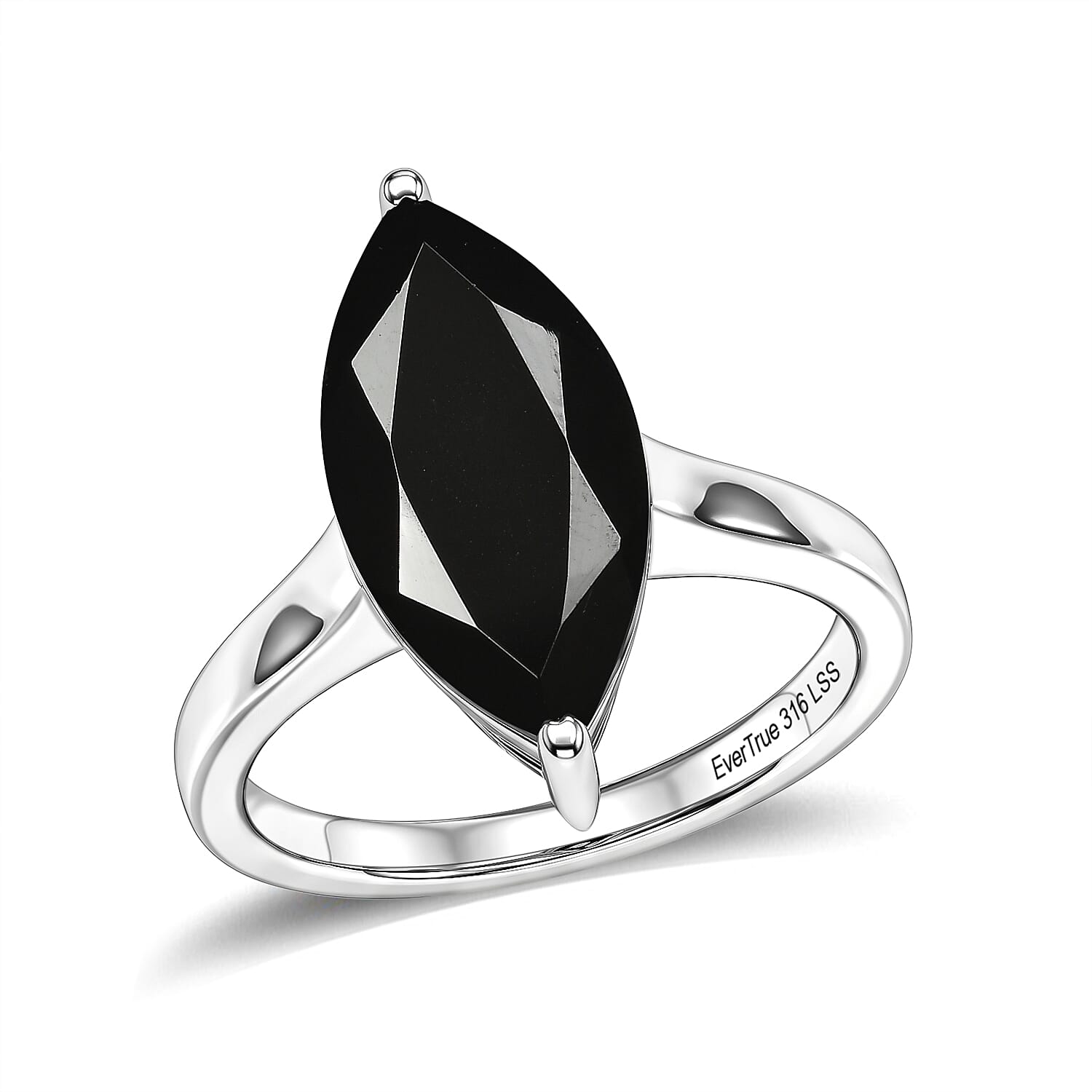 EverTrue Thai Black Spinel 7.00 ctw Solitaire Ring in Stainless Steel (Size 9.0)