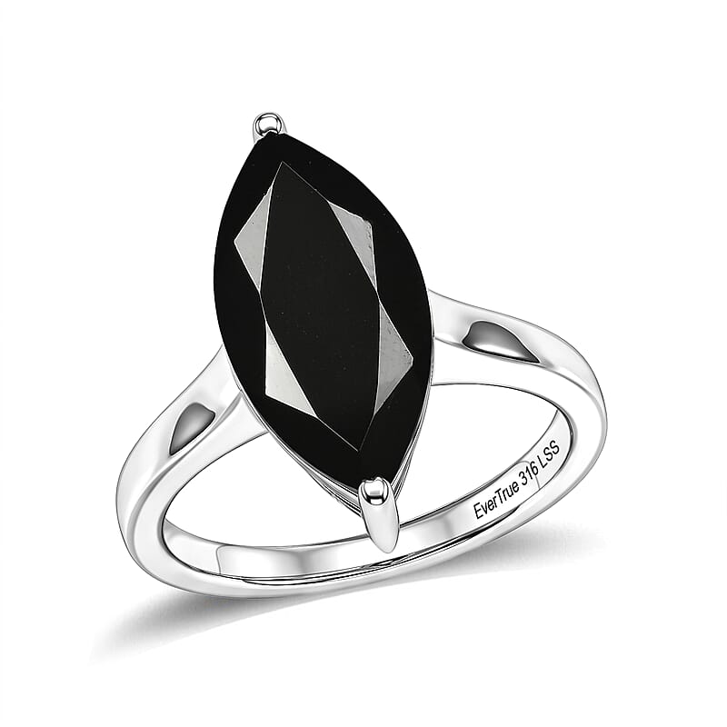 EverTrue Thai Black Spinel 7.00 ctw Solitaire Ring in Stainless Steel (Size 9.0)