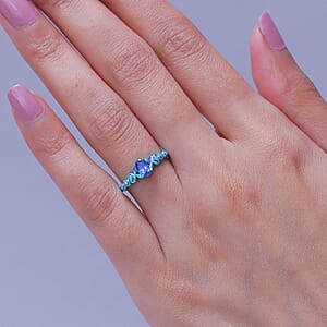 D'Joy Tanzanite and Moissanite 0.50 ctw Nature Glow Floral Ring in Blue E-coat Sterling Silver (Size 10.0)