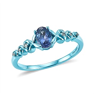 D'Joy Tanzanite and Moissanite 0.50 ctw Nature Glow Floral Ring in Blue E-coat Sterling Silver (Size 6.0)