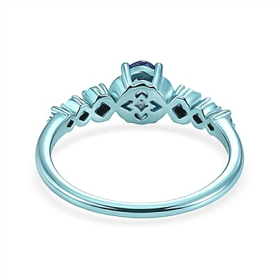 D'Joy Tanzanite and Moissanite 0.50 ctw Nature Glow Floral Ring in Blue E-coat Sterling Silver (Size 6.0)
