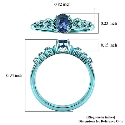 D'Joy Tanzanite and Moissanite 0.50 ctw Nature Glow Floral Ring in Blue E-coat Sterling Silver (Size 6.0)
