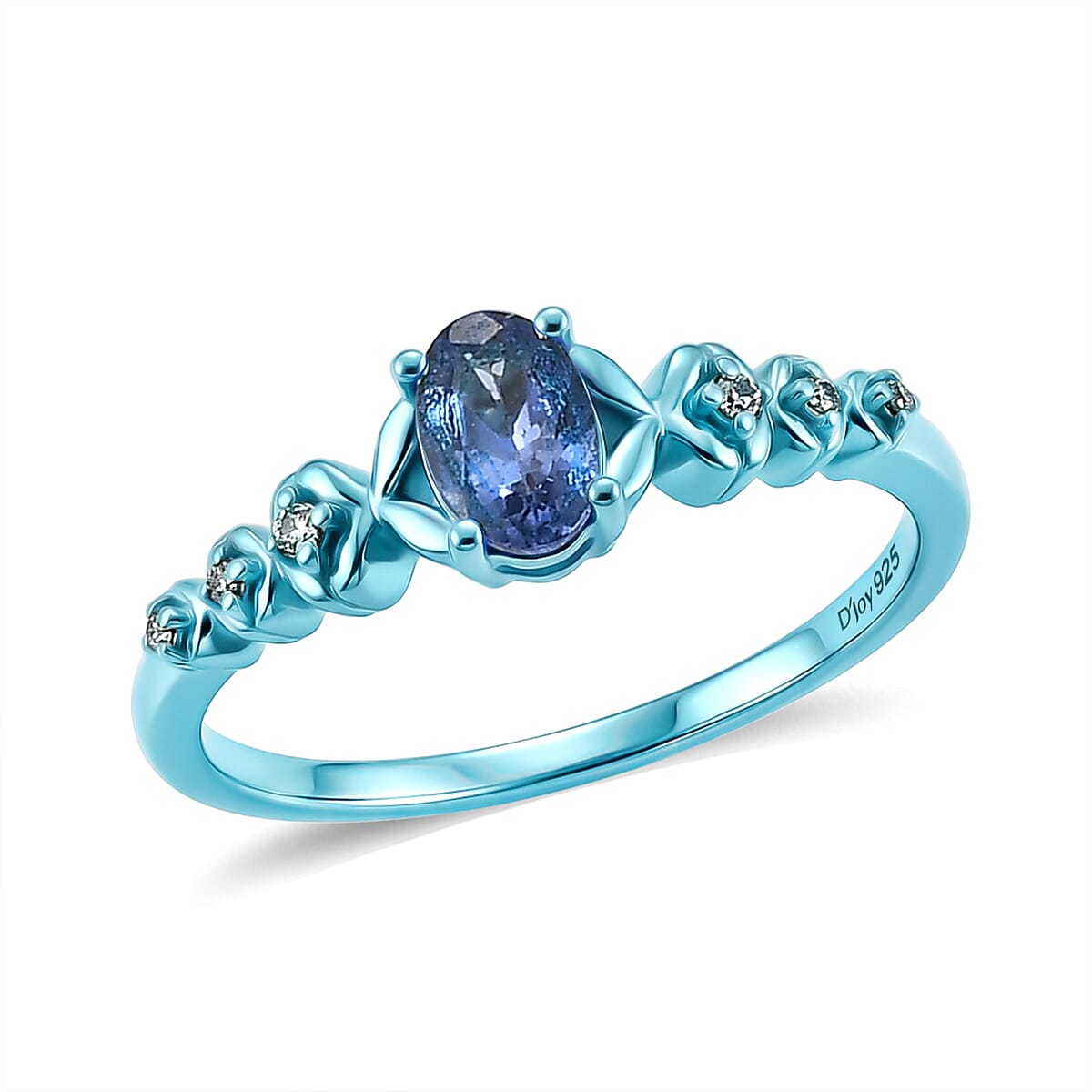 D'Joy Tanzanite, Moissanite Ring in Blue E-coat Sterling Silver (Size 10.0) 0.50 ctw
