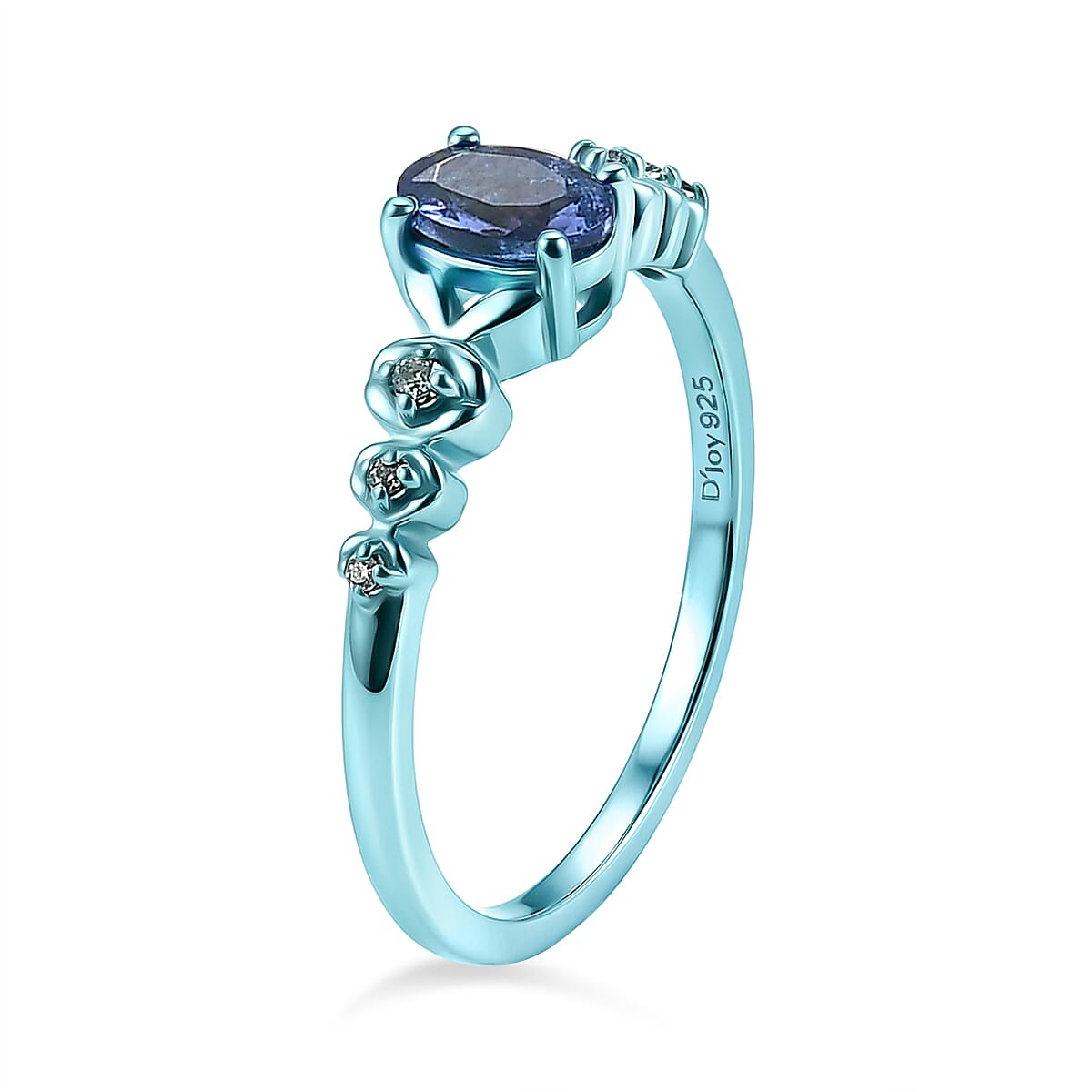 D'Joy Tanzanite and Moissanite 0.50 ctw Nature Glow Floral Ring in Blue E-coat Sterling Silver (Size 7.0)
