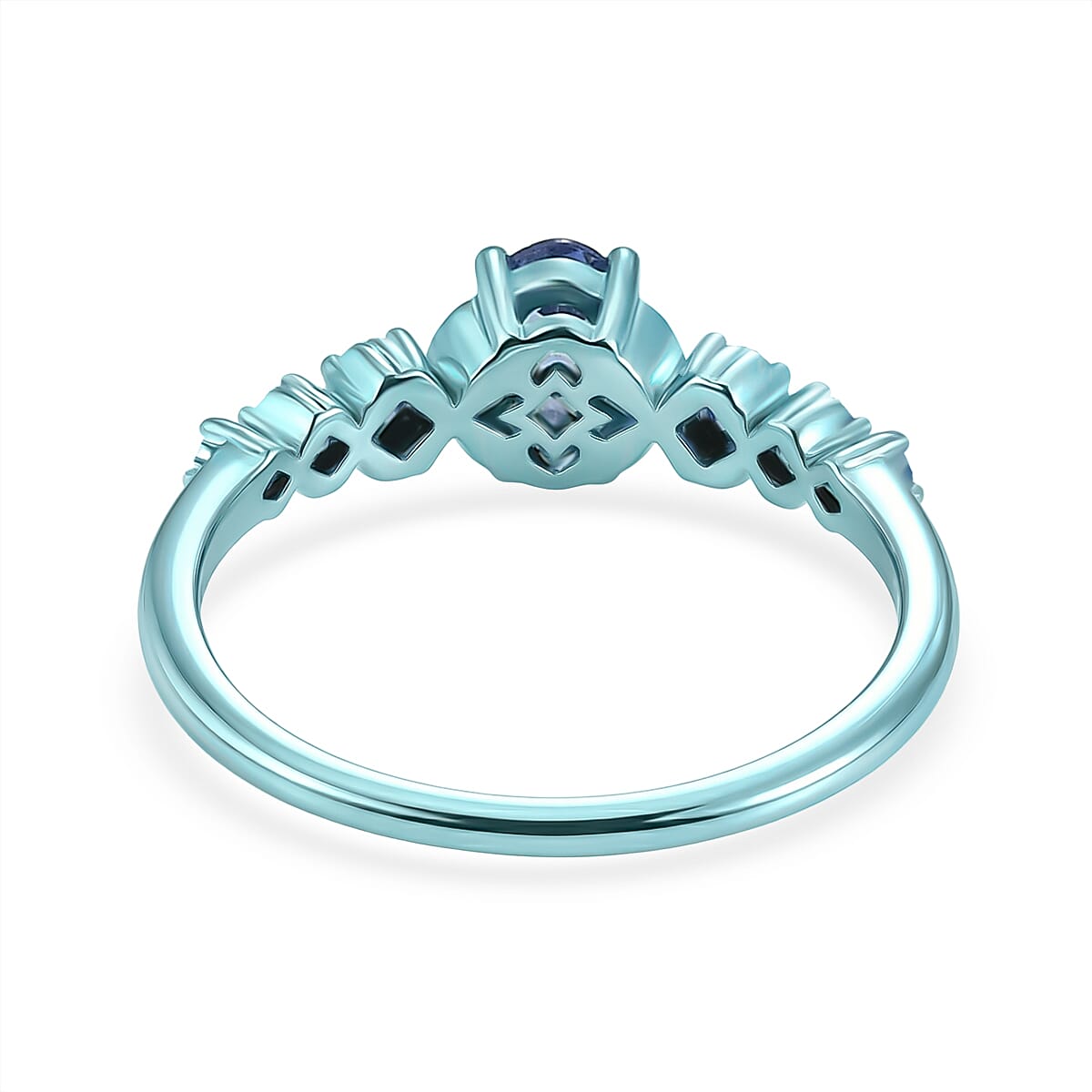 D'Joy Tanzanite and Moissanite 0.50 ctw Nature Glow Floral Ring in Blue E-coat Sterling Silver (Size 7.0)