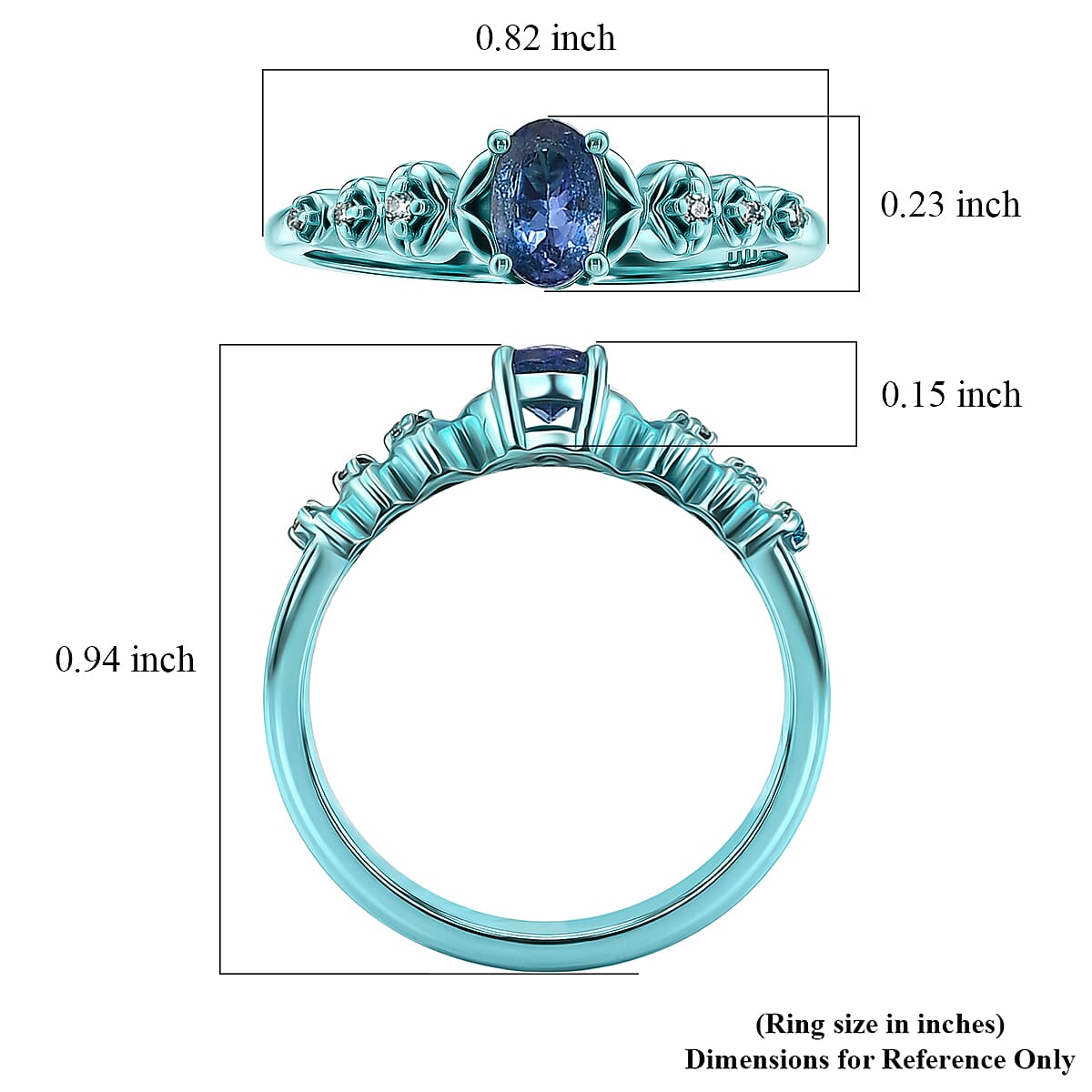 D'Joy Tanzanite and Moissanite 0.50 ctw Nature Glow Floral Ring in Blue E-coat Sterling Silver (Size 7.0)