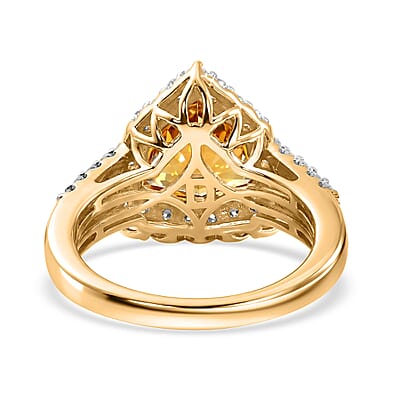 Certified & Appraised D'Joy Premium Fancy Cut Brazilian Citrine and Moissanite 3.30 ctw Ring in 18K Vermeil Yellow Gold Over Sterling Silver (Size 7.0)
