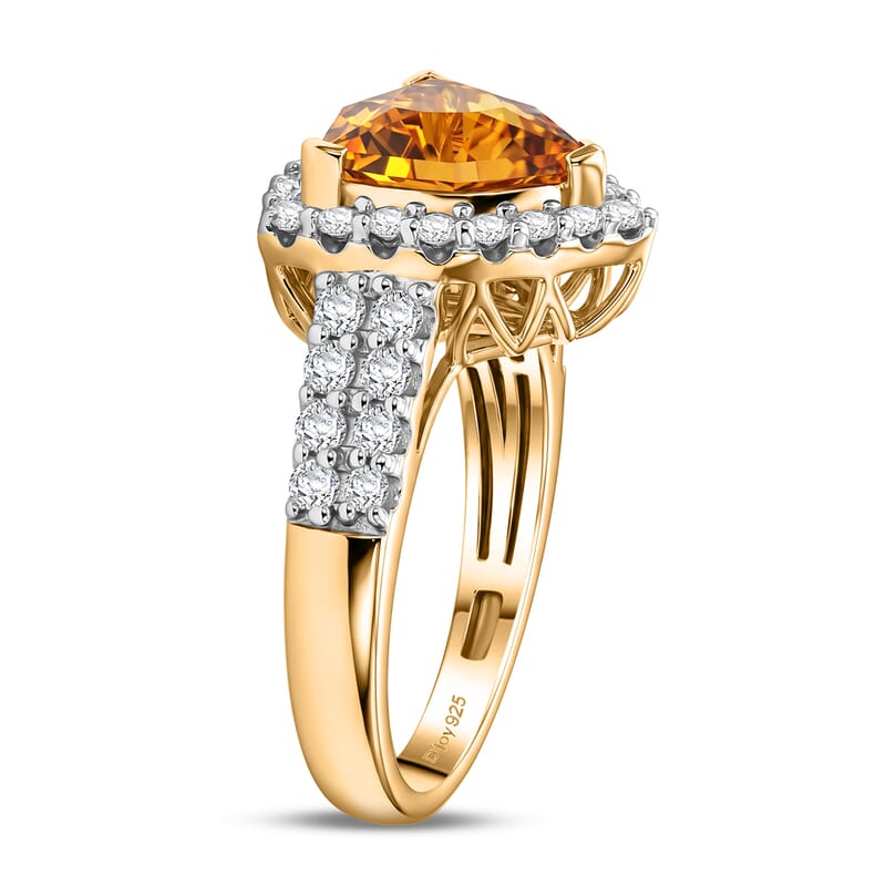 Certified & Appraised D'Joy Premium Fancy Cut Brazilian Citrine and Moissanite 3.30 ctw Ring in 18K Vermeil Yellow Gold Over Sterling Silver (Size 8.0)