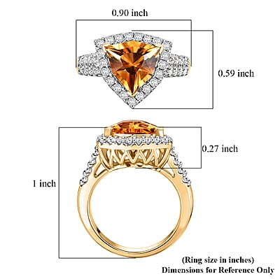 Certified & Appraised D'Joy Premium Fancy Cut Brazilian Citrine and Moissanite 3.30 ctw Ring in 18K Vermeil Yellow Gold Over Sterling Silver (Size 8.0)