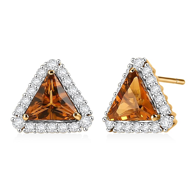 Certified & Appraised D'Joy Premium Fancy Cut Brazilian Citrine and Moissanite 3.56 ctw Earrings in 18K Vermeil Yellow Gold Over Sterling Silver