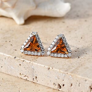 Certified & Appraised D'Joy Premium Fancy Cut Brazilian Citrine and Moissanite 3.56 ctw Earrings in 18K Vermeil Yellow Gold Over Sterling Silver