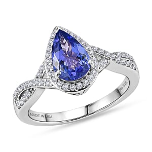 D'Joy Premium Tanzanite, Moissanite Ring in Rhodium Over Sterling Silver (Size 6.0) 1.70 ctw