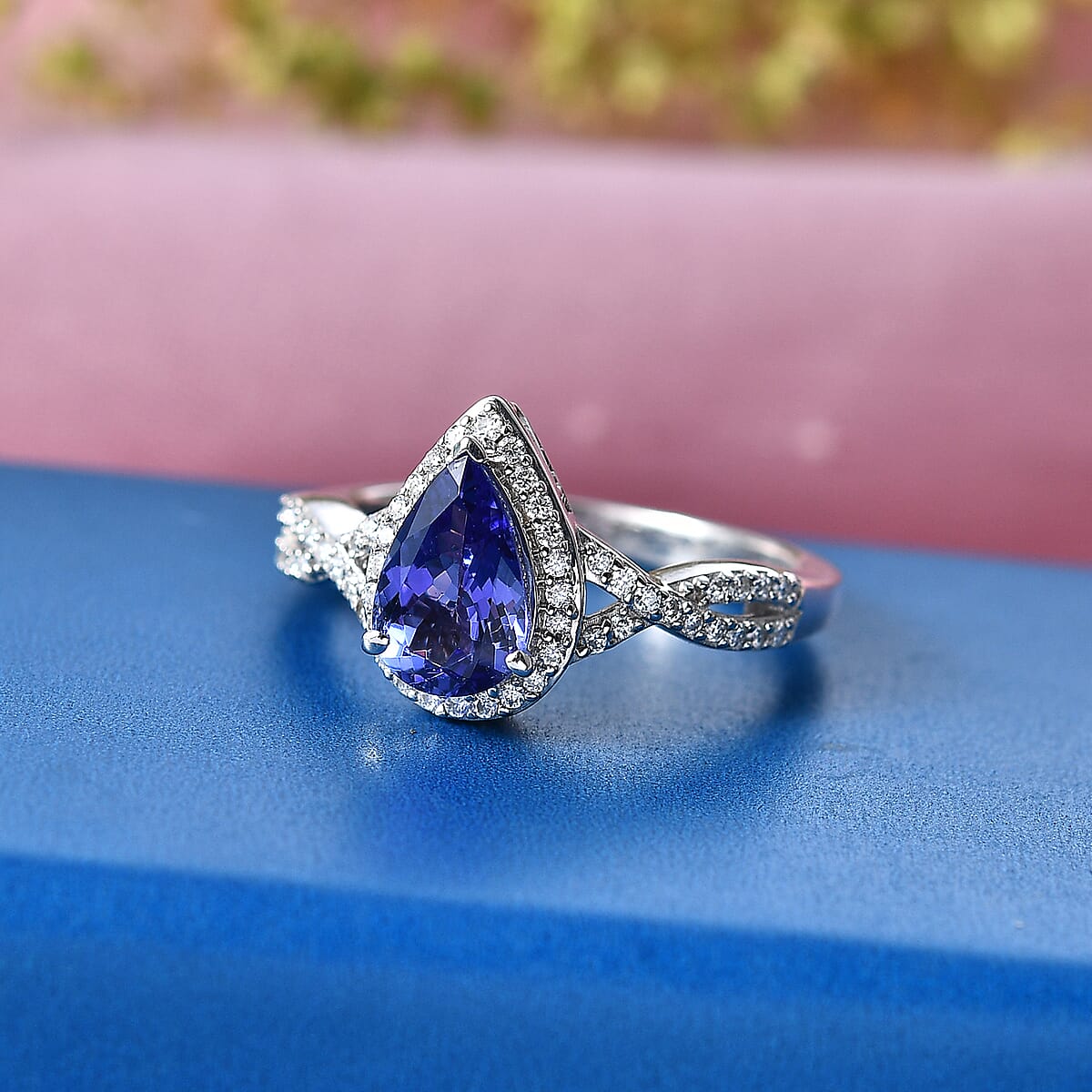 D'Joy Premium Tanzanite, Moissanite Ring in Rhodium Over Sterling Silver (Size 6.0) 1.70 ctw image number 1