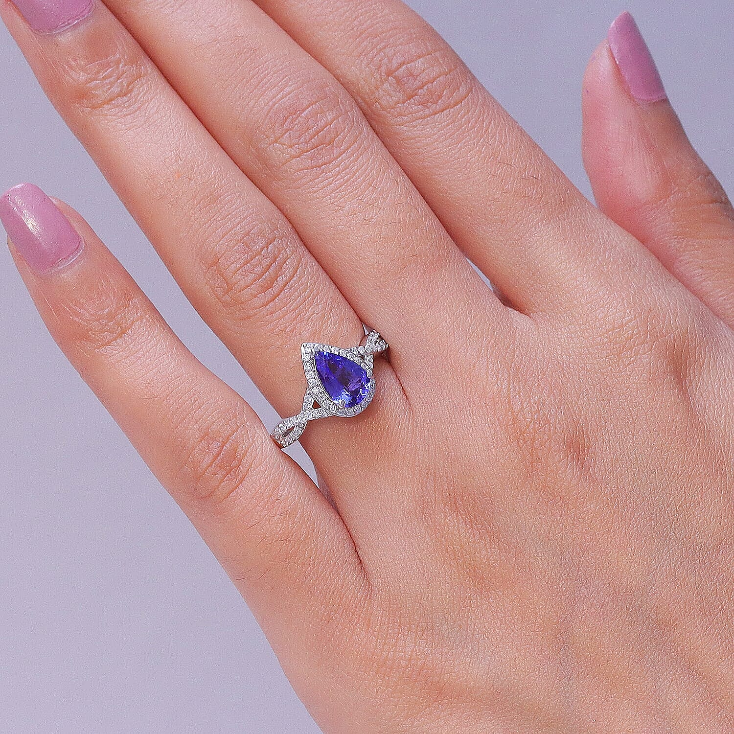 D'Joy Premium Tanzanite and Moissanite 1.70 ctw Infinity Halo Ring in Rhodium Over Sterling Silver (Size 6.0)