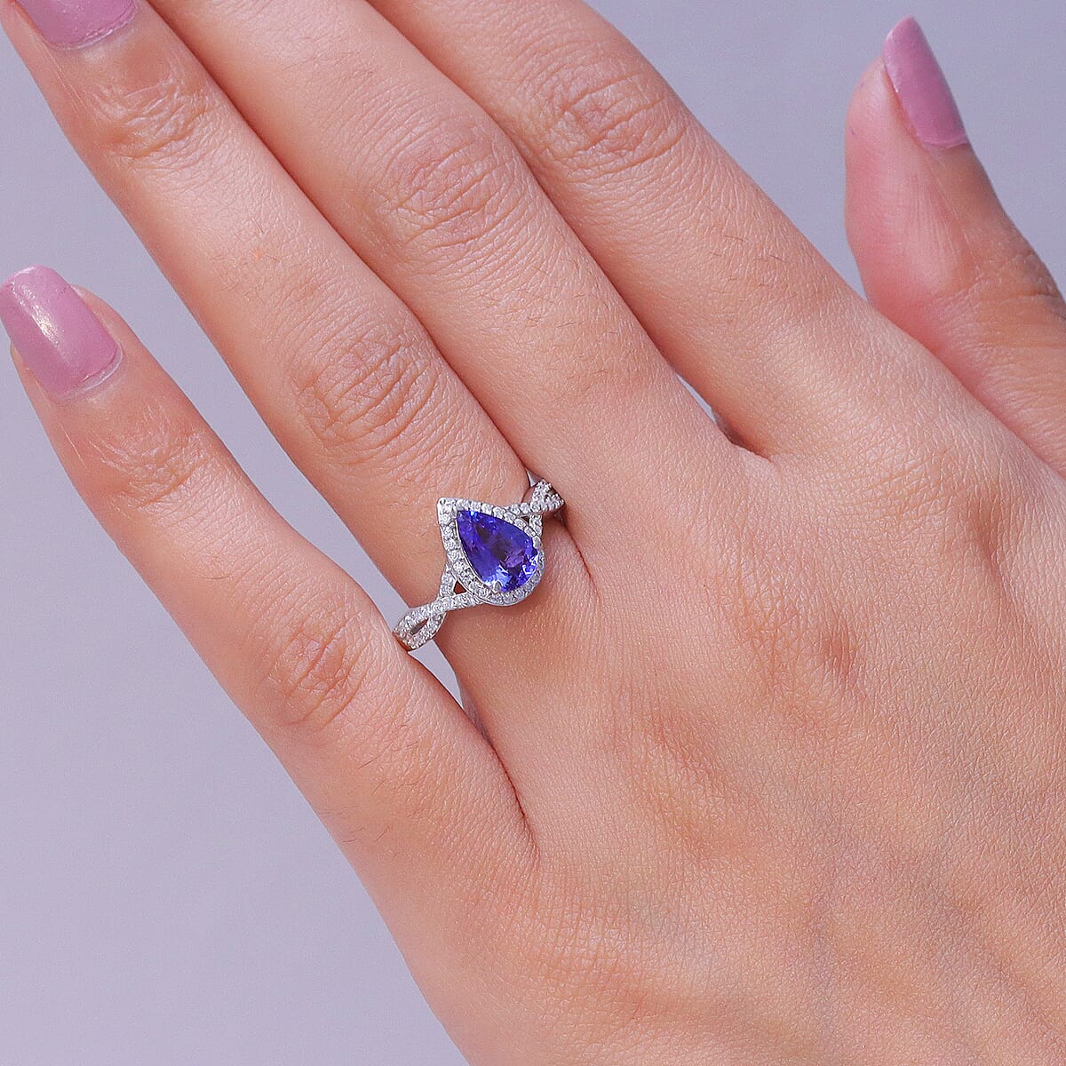 D'Joy Premium Tanzanite, Moissanite Ring in Rhodium Over Sterling Silver (Size 6.0) 1.70 ctw image number 2