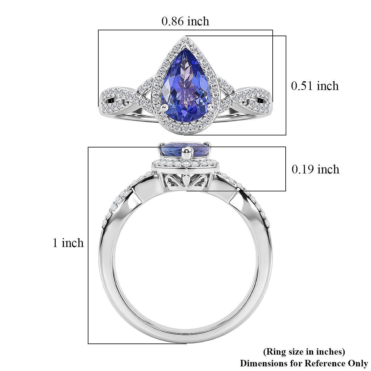 D'Joy Premium Tanzanite, Moissanite Ring in Rhodium Over Sterling Silver (Size 6.0) 1.70 ctw image number 5