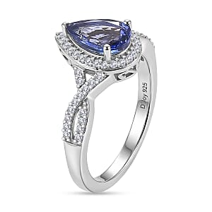 D'Joy Premium Tanzanite and Moissanite 1.70 ctw Infinity Halo Ring in Rhodium Over Sterling Silver (Size 7.0)
