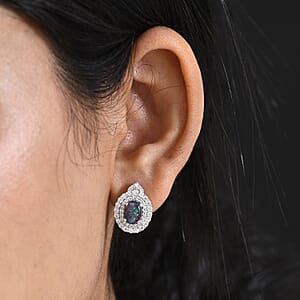 Certified & Appraised D'Joy Premium Australian Opal Triplet and Moissanite 3.08 ctw Earrings in Rhodium Over Sterling Silver