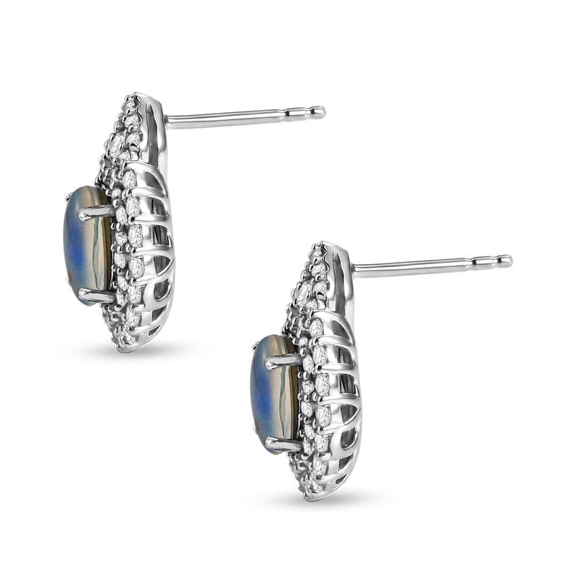 Certified & Appraised D'Joy Premium Australian Opal Triplet and Moissanite 3.08 ctw Earrings in Rhodium Over Sterling Silver