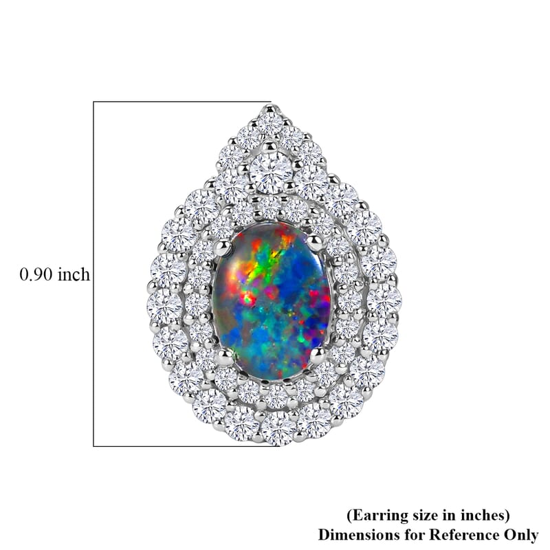 Certified & Appraised D'Joy Premium Australian Opal Triplet and Moissanite 3.08 ctw Earrings in Rhodium Over Sterling Silver