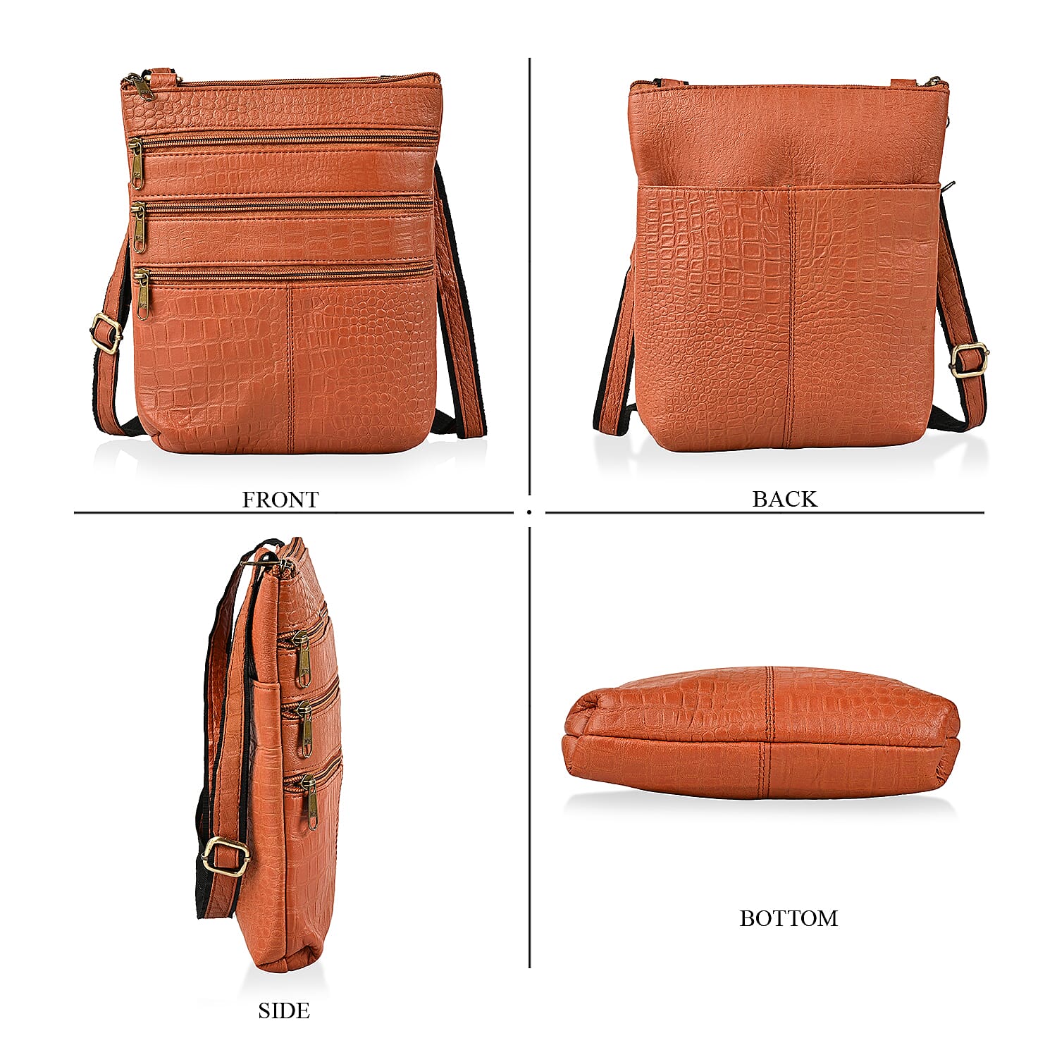 Tan Genuine Leather Croco Embossed Crossbody Bag (8.5x9.5)