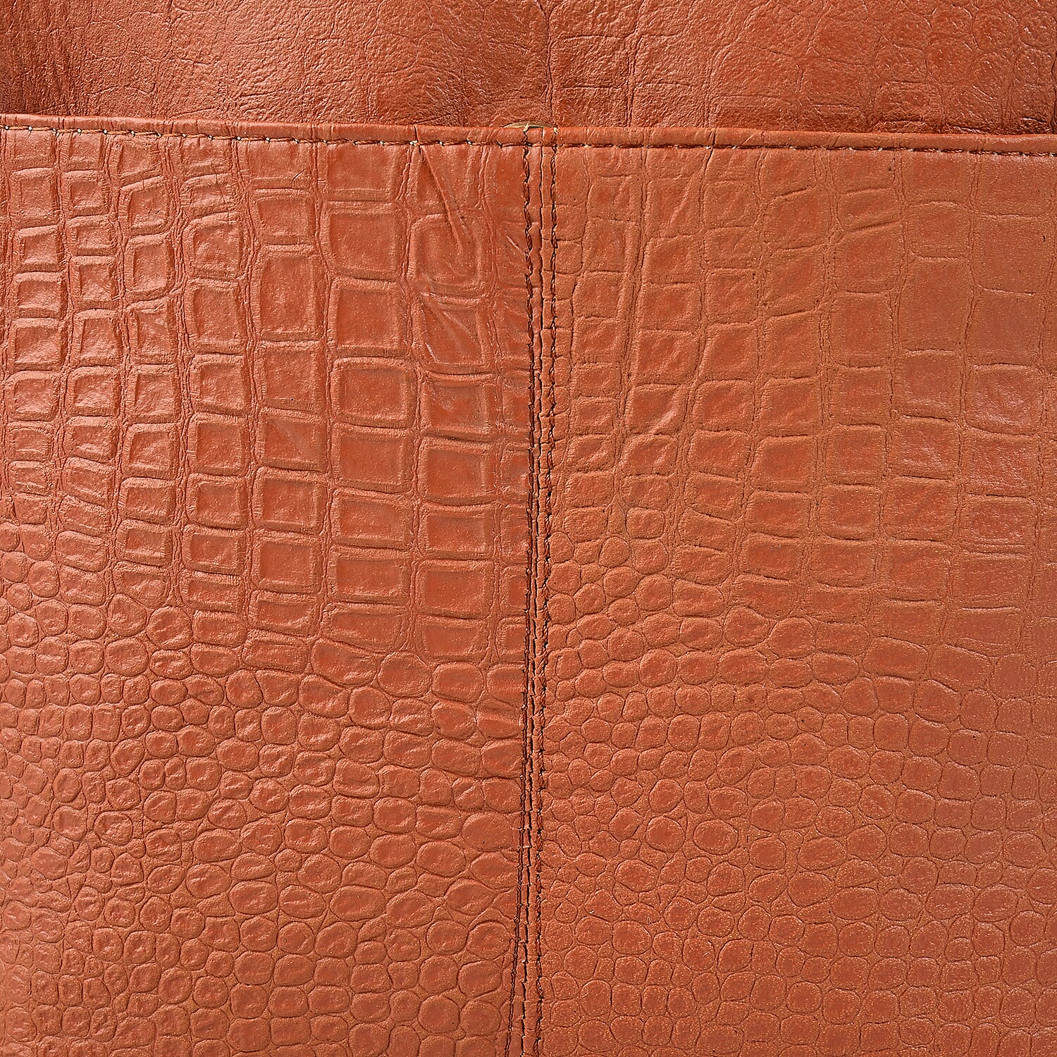 Tan Genuine Leather Croco Embossed Crossbody Bag (8.5x9.5)
