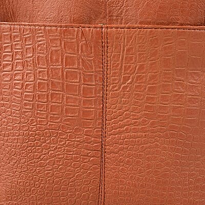 Tan Genuine Leather Croco Embossed Crossbody Bag (8.5x9.5)