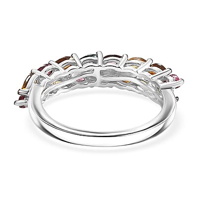 D'Joy Multi-Tourmaline 0.75 ctw Petals of Color Ring in Platinum Over Sterling Silver (Size 5.0)