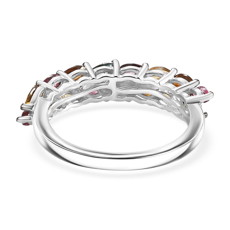 D'Joy Multi-Tourmaline 0.75 ctw Petals of Color Ring in Platinum Over Sterling Silver (Size 5.0)