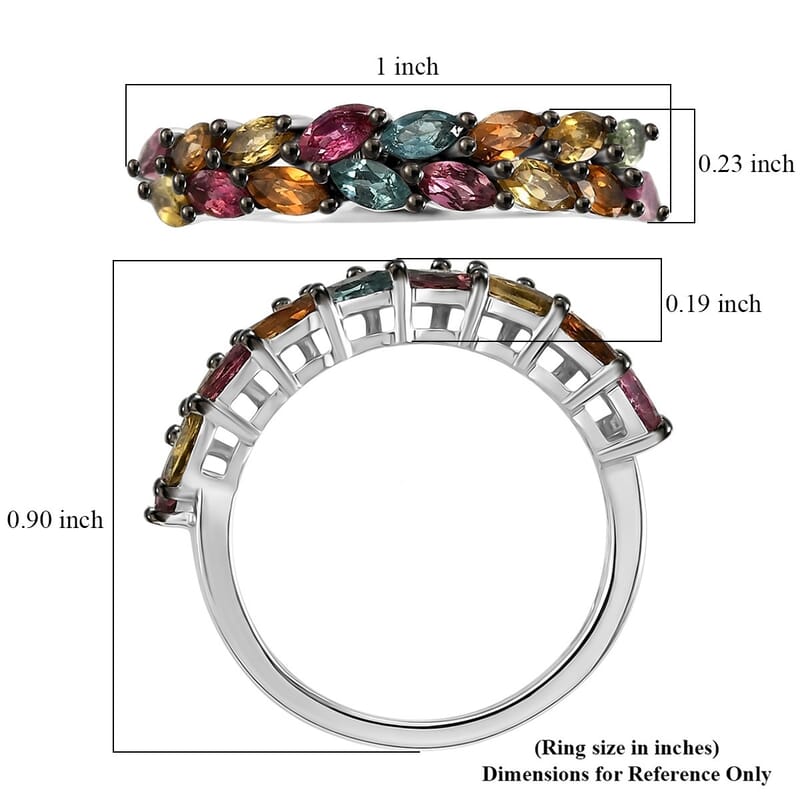 D'Joy Multi-Tourmaline 0.75 ctw Petals of Color Ring in Platinum Over Sterling Silver (Size 5.0)