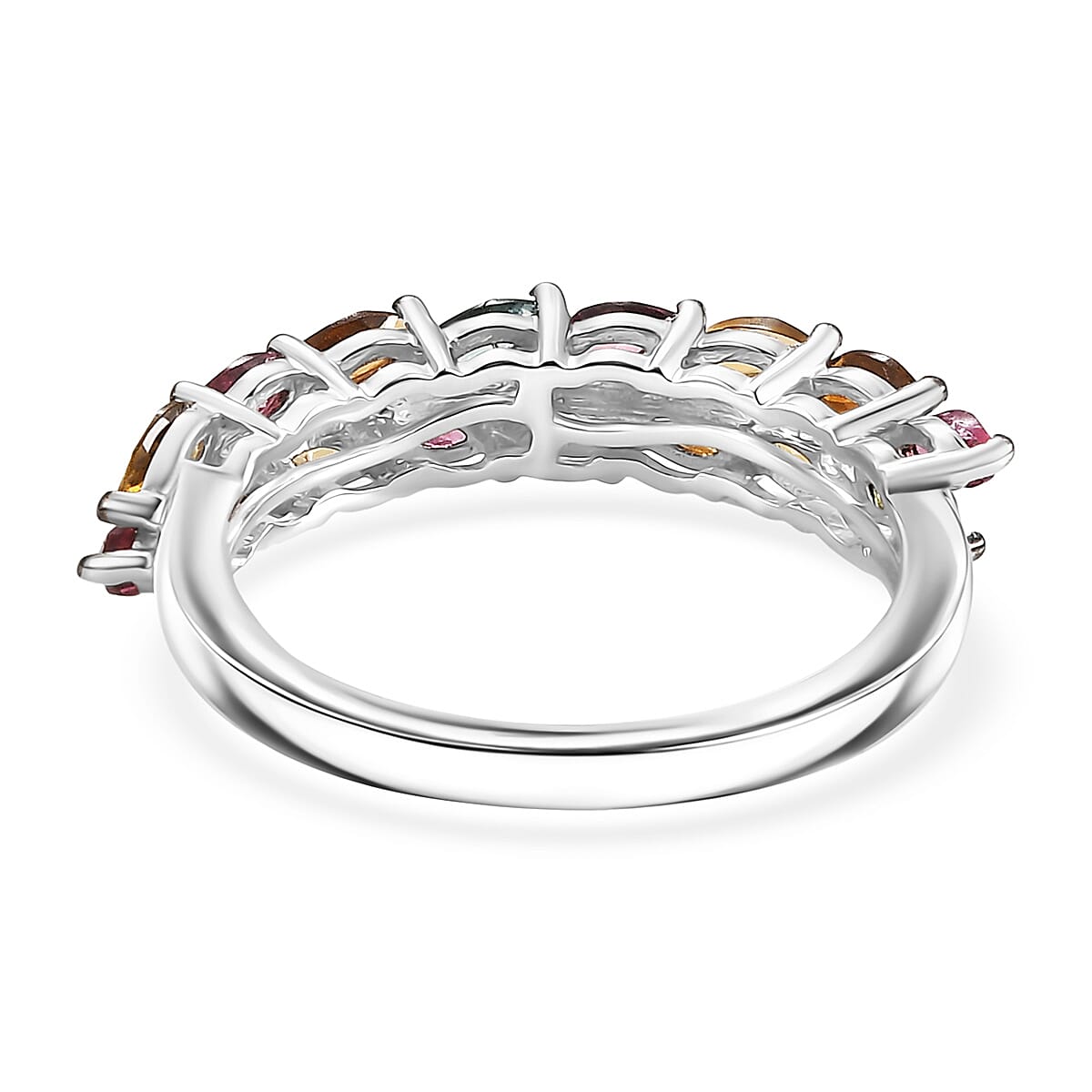 D'Joy Multi-Tourmaline 0.75 ctw Petals of Color Ring in Platinum Over Sterling Silver (Size 7.0)
